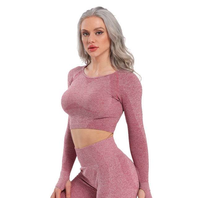 Seamless Yoga Top Fitness Long Sleeve Women Gym Crop Top - Mubimart