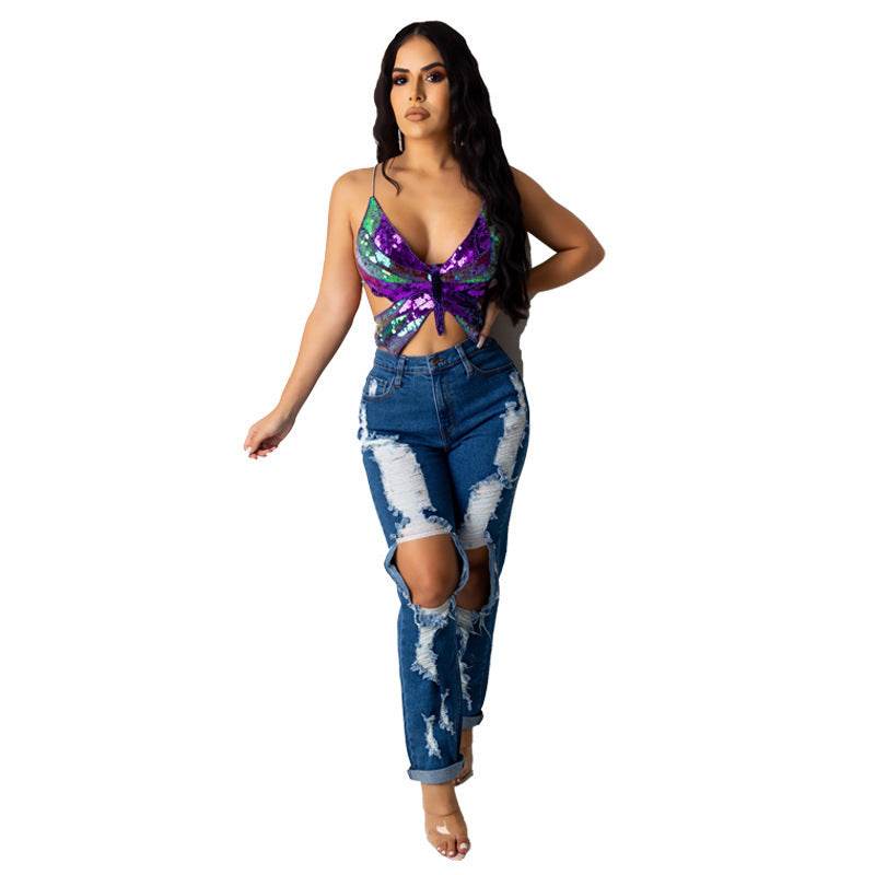 Crop Top Women Summer Tops Vintage Tank Top T Shirt Bandage - Mubimart
