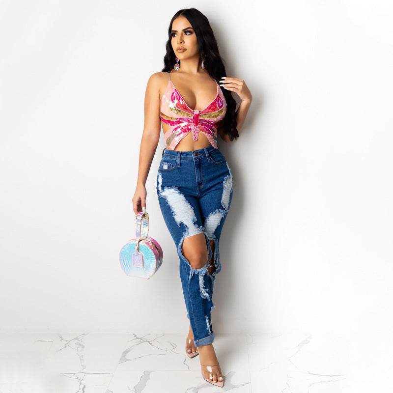 Crop Top Women Summer Tops Vintage Tank Top T Shirt Bandage - Mubimart