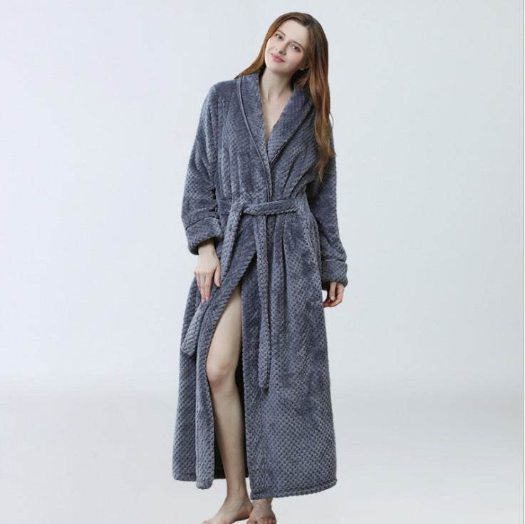 Men's Winter Plus Size Long Bathrobe Coral Fleece Full Length Pajamas - Mubimart