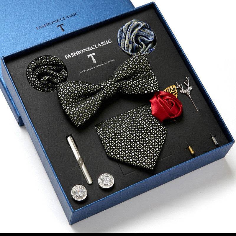New Men's Gift Box Tie Fashion Business Striped Necktie Square Scarf Combination Set Gift Box Gift - Mubimart