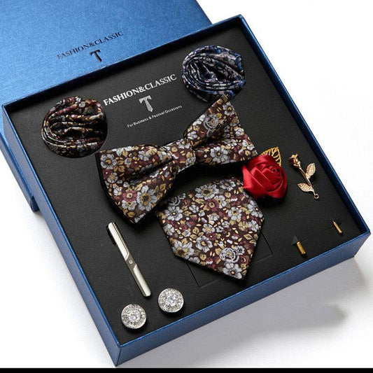 New Men's Gift Box Tie Fashion Business Striped Necktie Square Scarf Combination Set Gift Box Gift - Mubimart