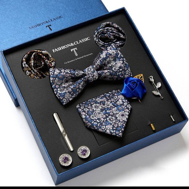 New Men's Gift Box Tie Fashion Business Striped Necktie Square Scarf Combination Set Gift Box Gift - Mubimart