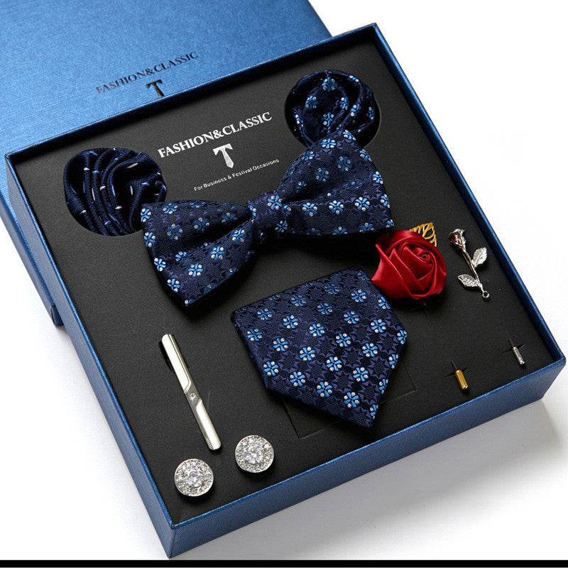 New Men's Gift Box Tie Fashion Business Striped Necktie Square Scarf Combination Set Gift Box Gift - Mubimart