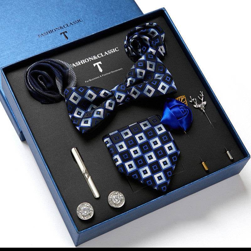 New Men's Gift Box Tie Fashion Business Striped Necktie Square Scarf Combination Set Gift Box Gift - Mubimart