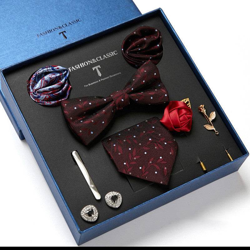 New Men's Gift Box Tie Fashion Business Striped Necktie Square Scarf Combination Set Gift Box Gift - Mubimart