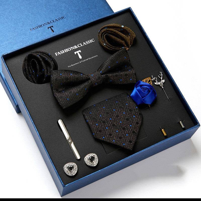 New Men's Gift Box Tie Fashion Business Striped Necktie Square Scarf Combination Set Gift Box Gift - Mubimart