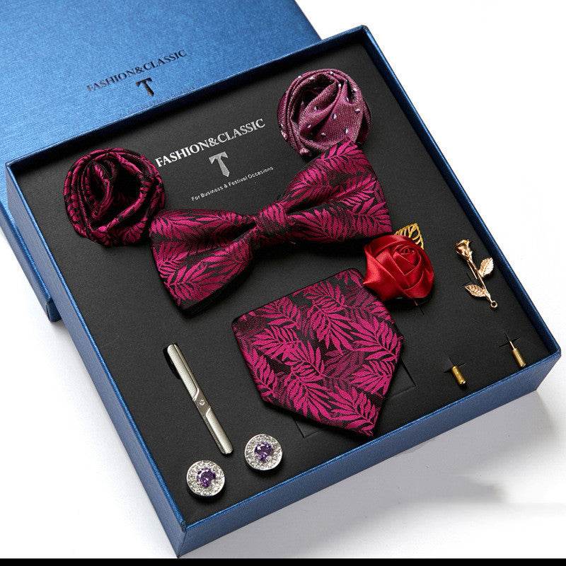 New Men's Gift Box Tie Fashion Business Striped Necktie Square Scarf Combination Set Gift Box Gift - Mubimart