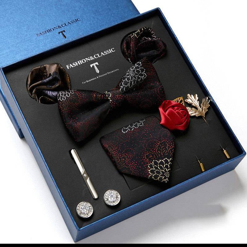 New Men's Gift Box Tie Fashion Business Striped Necktie Square Scarf Combination Set Gift Box Gift - Mubimart
