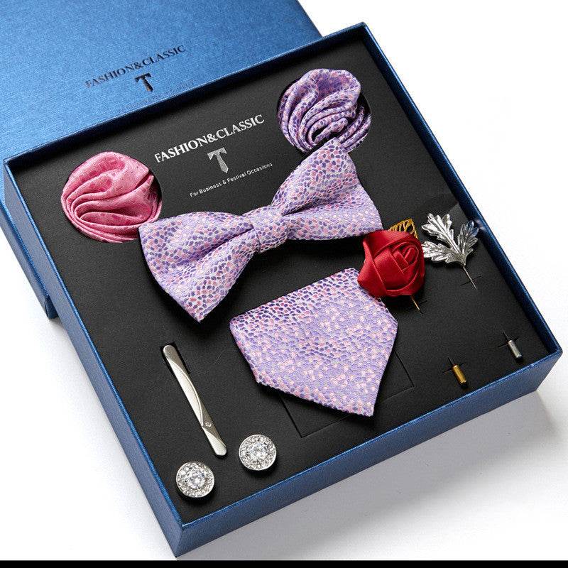 New Men's Gift Box Tie Fashion Business Striped Necktie Square Scarf Combination Set Gift Box Gift - Mubimart