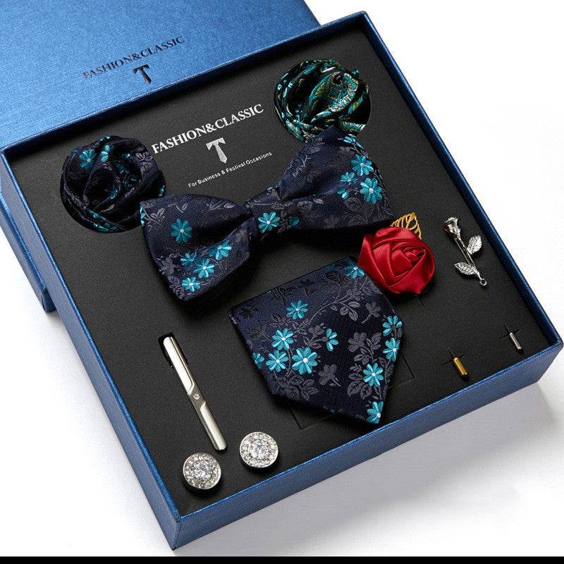 New Men's Gift Box Tie Fashion Business Striped Necktie Square Scarf Combination Set Gift Box Gift - Mubimart