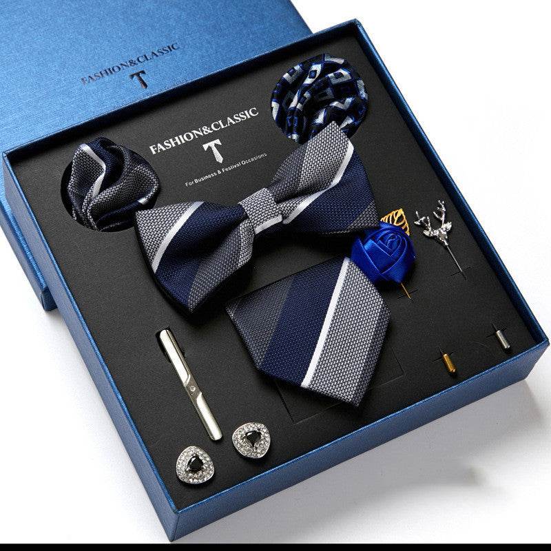 New Men's Gift Box Tie Fashion Business Striped Necktie Square Scarf Combination Set Gift Box Gift - Mubimart
