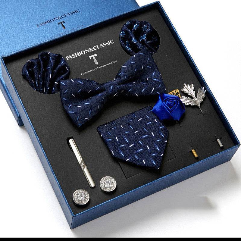 New Men's Gift Box Tie Fashion Business Striped Necktie Square Scarf Combination Set Gift Box Gift - Mubimart