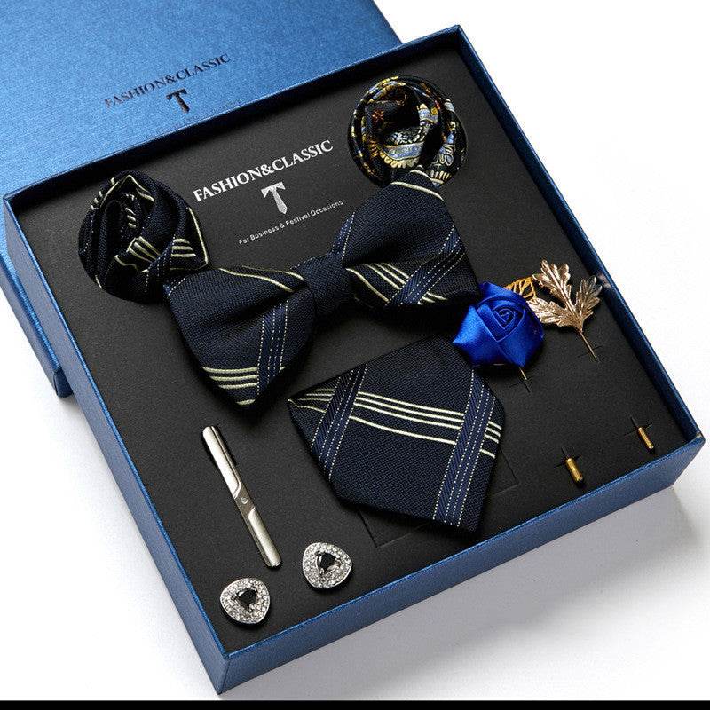 New Men's Gift Box Tie Fashion Business Striped Necktie Square Scarf Combination Set Gift Box Gift - Mubimart