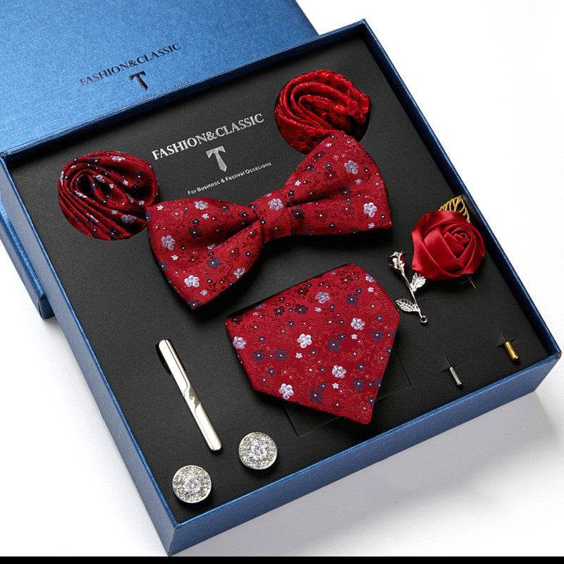 New Men's Gift Box Tie Fashion Business Striped Necktie Square Scarf Combination Set Gift Box Gift - Mubimart