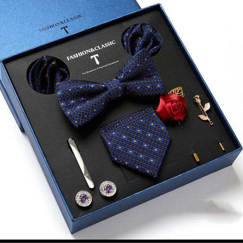 New Men's Gift Box Tie Fashion Business Striped Necktie Square Scarf Combination Set Gift Box Gift - Mubimart