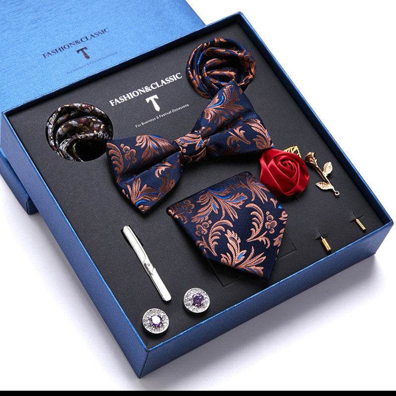 New Men's Gift Box Tie Fashion Business Striped Necktie Square Scarf Combination Set Gift Box Gift - Mubimart