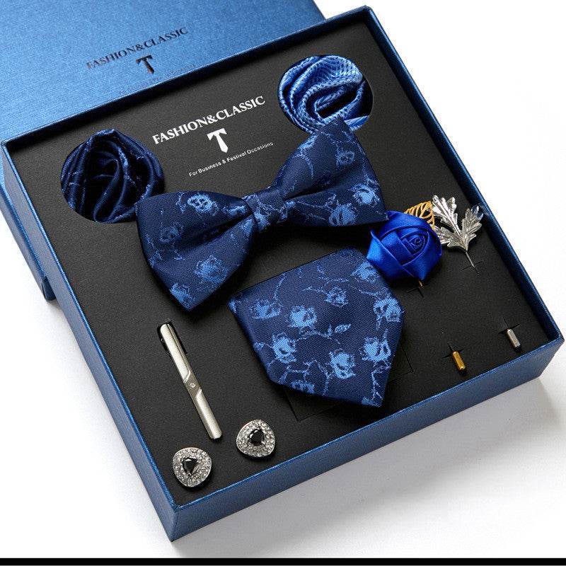 New Men's Gift Box Tie Fashion Business Striped Necktie Square Scarf Combination Set Gift Box Gift - Mubimart