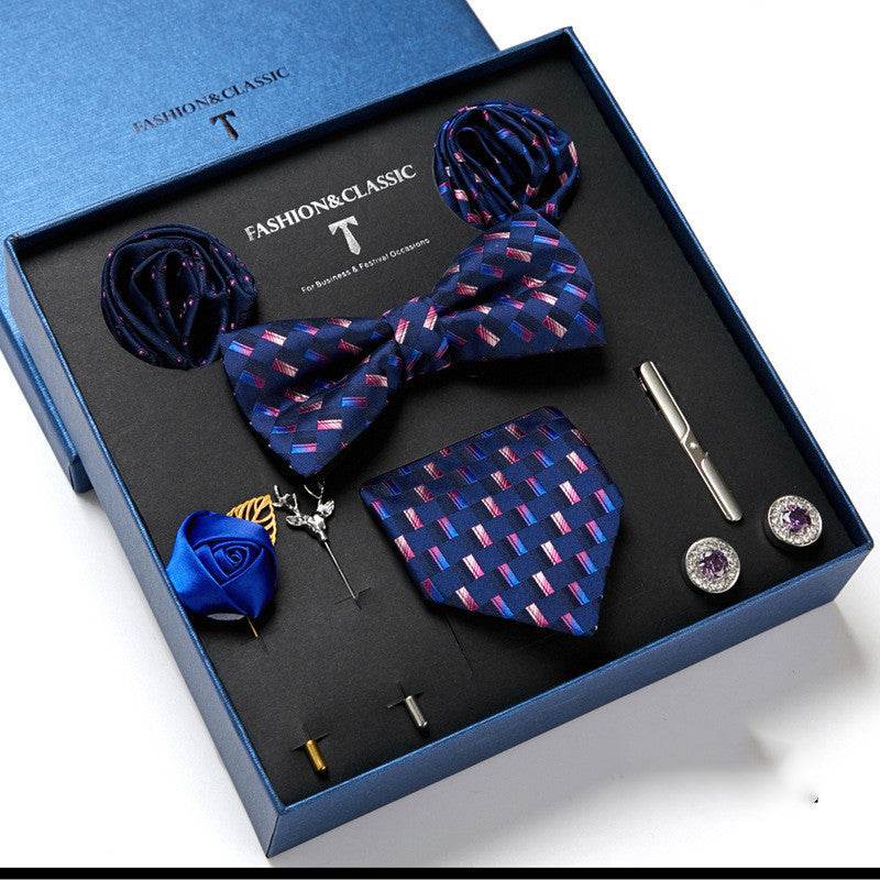 New Men's Gift Box Tie Fashion Business Striped Necktie Square Scarf Combination Set Gift Box Gift - Mubimart