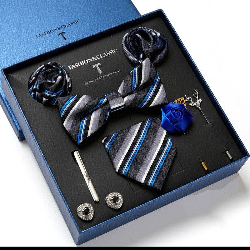 New Men's Gift Box Tie Fashion Business Striped Necktie Square Scarf Combination Set Gift Box Gift - Mubimart