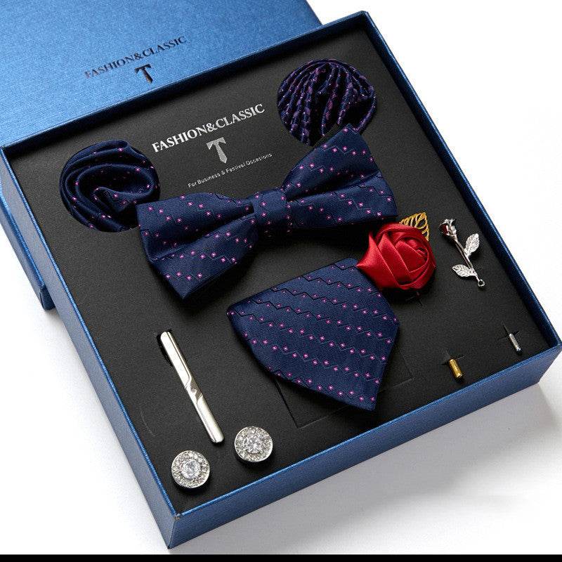 New Men's Gift Box Tie Fashion Business Striped Necktie Square Scarf Combination Set Gift Box Gift - Mubimart