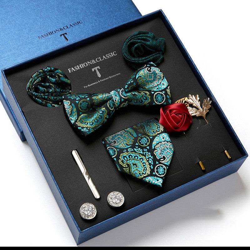 New Men's Gift Box Tie Fashion Business Striped Necktie Square Scarf Combination Set Gift Box Gift - Mubimart