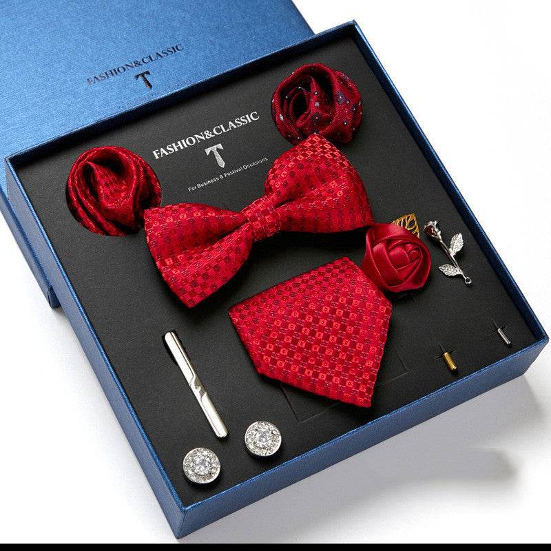 New Men's Gift Box Tie Fashion Business Striped Necktie Square Scarf Combination Set Gift Box Gift - Mubimart