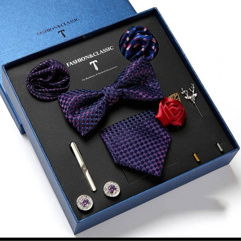 New Men's Gift Box Tie Fashion Business Striped Necktie Square Scarf Combination Set Gift Box Gift - Mubimart