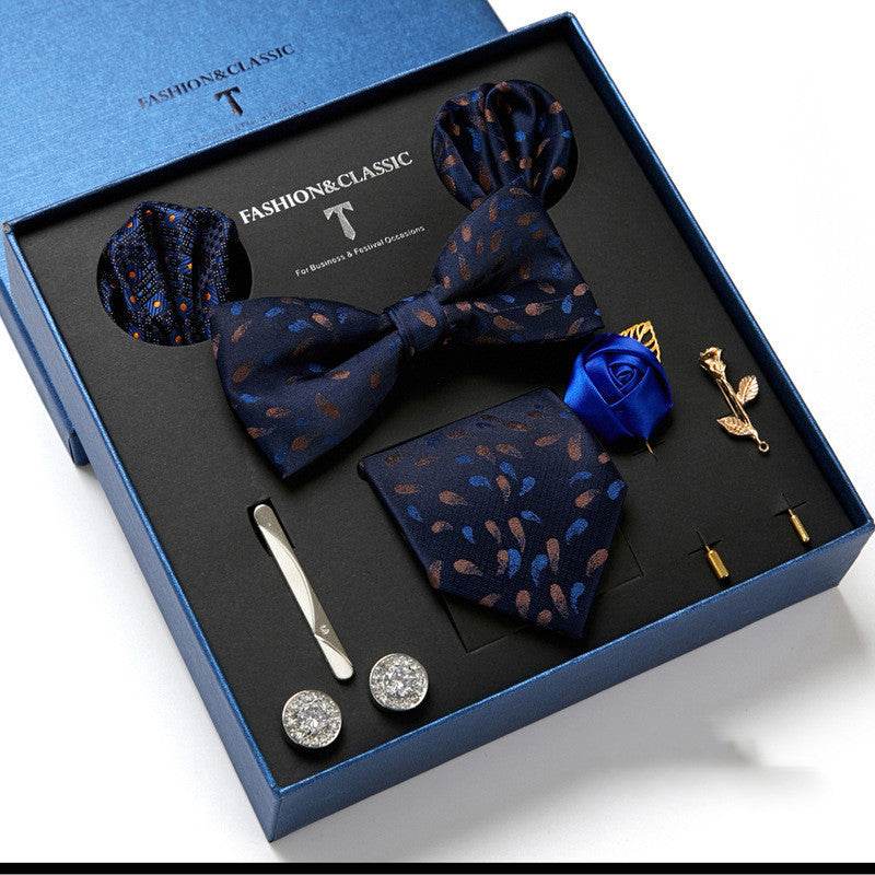 New Men's Gift Box Tie Fashion Business Striped Necktie Square Scarf Combination Set Gift Box Gift - Mubimart