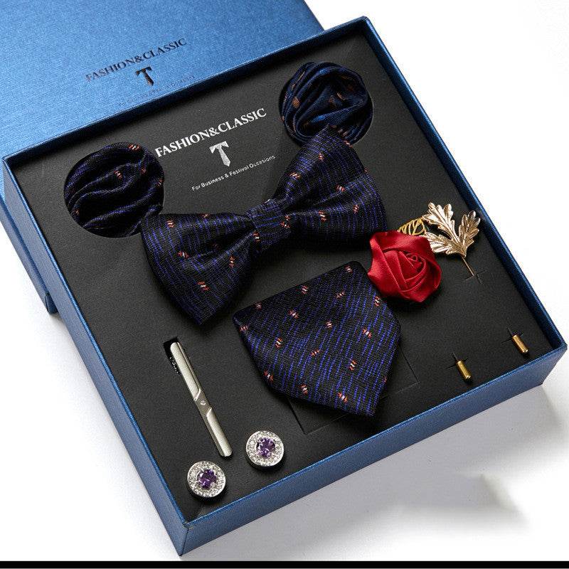 New Men's Gift Box Tie Fashion Business Striped Necktie Square Scarf Combination Set Gift Box Gift - Mubimart