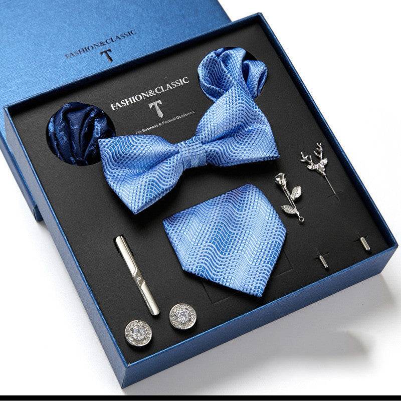 New Men's Gift Box Tie Fashion Business Striped Necktie Square Scarf Combination Set Gift Box Gift - Mubimart