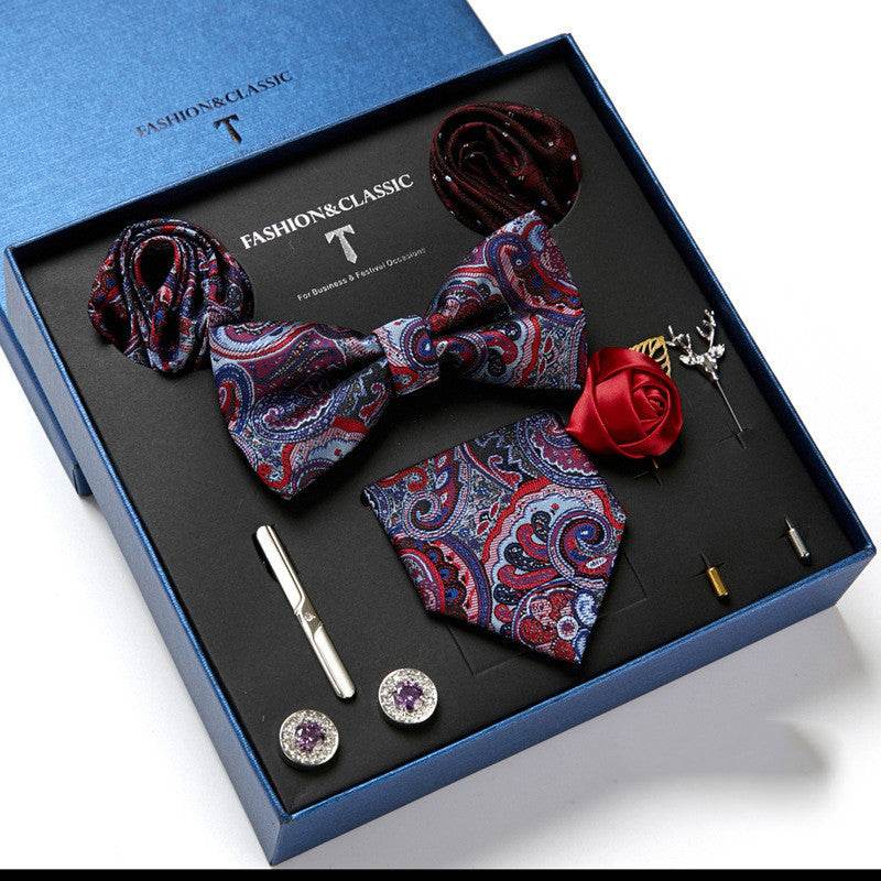 New Men's Gift Box Tie Fashion Business Striped Necktie Square Scarf Combination Set Gift Box Gift - Mubimart