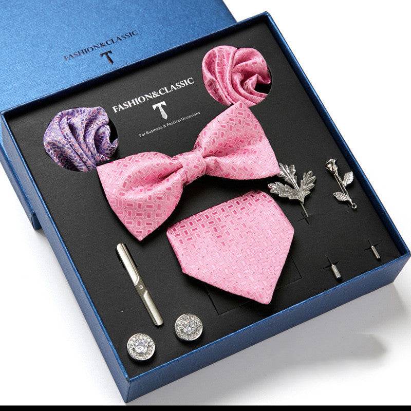 New Men's Gift Box Tie Fashion Business Striped Necktie Square Scarf Combination Set Gift Box Gift - Mubimart