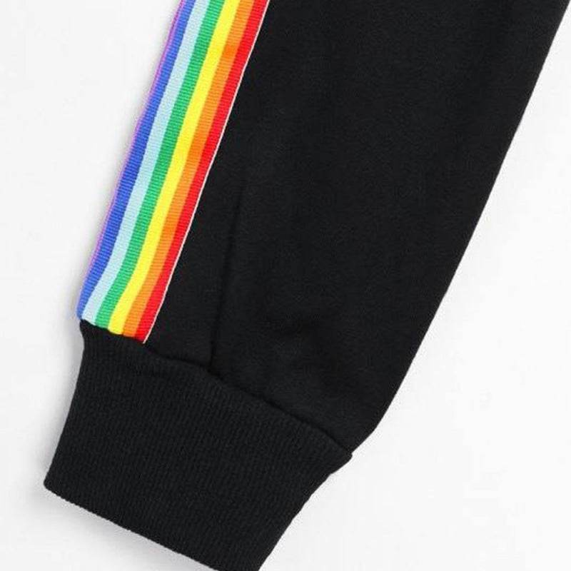 Sweatshirts Female Hoodie Rainbow Striped Crop Sweatshirt Ho - Mubimart