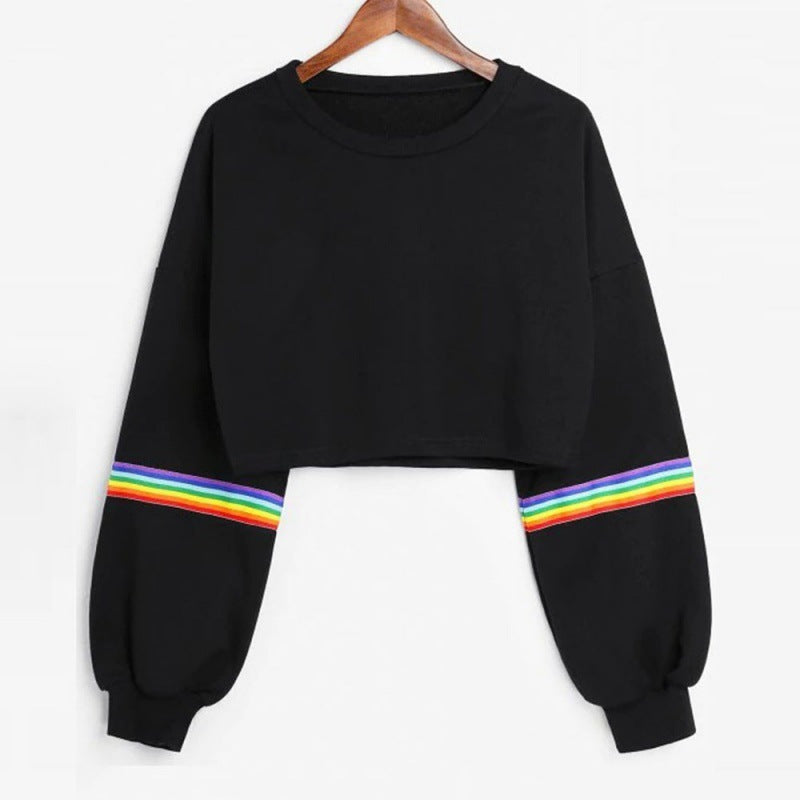 Sweatshirts Female Hoodie Rainbow Striped Crop Sweatshirt Ho - Mubimart -  