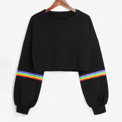 Sweatshirts Female Hoodie Rainbow Striped Crop Sweatshirt Ho - Mubimart -  