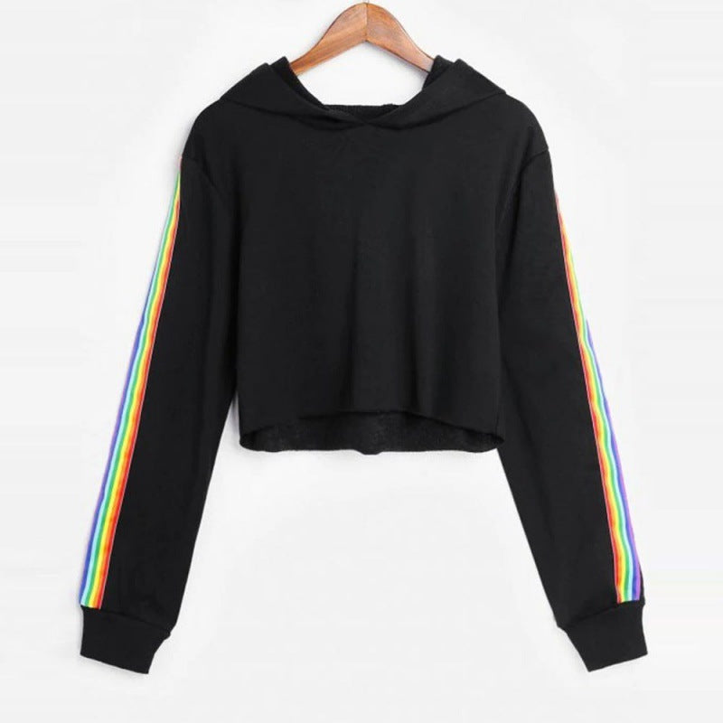 Sweatshirts Female Hoodie Rainbow Striped Crop Sweatshirt Ho - Mubimart -  