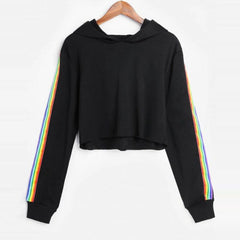 Sweatshirts Female Hoodie Rainbow Striped Crop Sweatshirt Ho - Mubimart -  