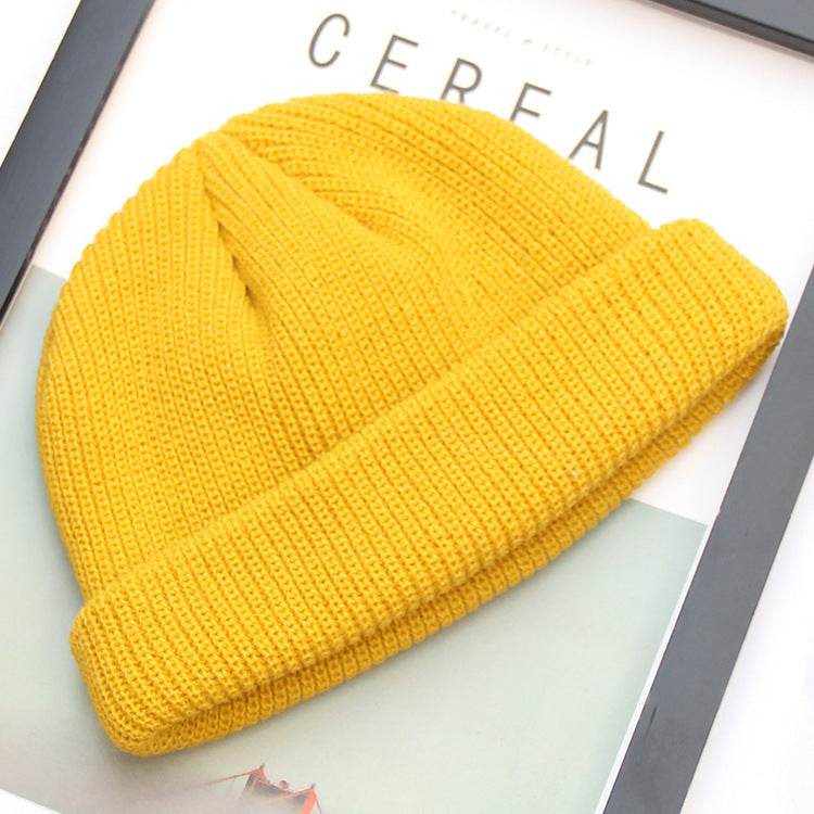 New Fashion Mens Beanie Winter Knit Hat Boy Skullcap Sailor Cap Cuffs Retro Navy Short Hat Solid Color Unisex Autumn Warm Cap - Mubimart