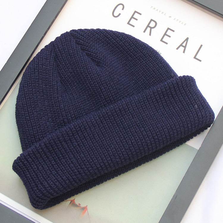 New Fashion Mens Beanie Winter Knit Hat Boy Skullcap Sailor Cap Cuffs Retro Navy Short Hat Solid Color Unisex Autumn Warm Cap - Mubimart