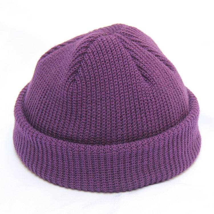 New Fashion Mens Beanie Winter Knit Hat Boy Skullcap Sailor Cap Cuffs Retro Navy Short Hat Solid Color Unisex Autumn Warm Cap - Mubimart