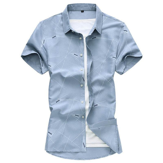 Men Short Sleeve Cotton Flower Shirt Mens Dress Shirts - Mubimart