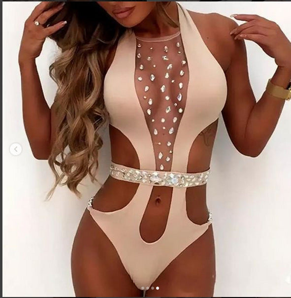 Sexy Women One Piece Swimwear Beachsets Lace Up Mesh Patchwork Monokini Bathings High Waist Thong Bathing Bodysuits Sets - Mubimart -  