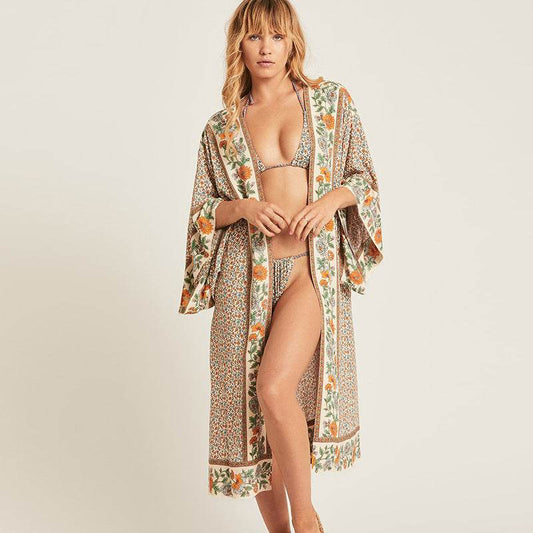 Cotton Beach Cover up Print Bathing suit cover up Swimwear Women Summer Dress Kaftan Robe de Plage Saida de Praia Tunics Pareo - Mubimart