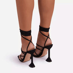 Square Toe Roman Lace-up Plus Size Fashion Photo High Heels