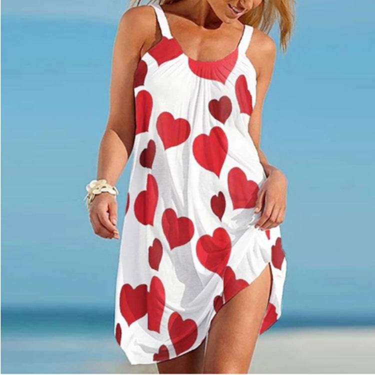 Printed Vest Camisole Sleeveless Loose Dress - Mubimart