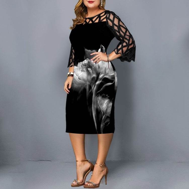 Ladies Floral Plus Size Fat Women Party Bodycon Big Dress - Mubimart