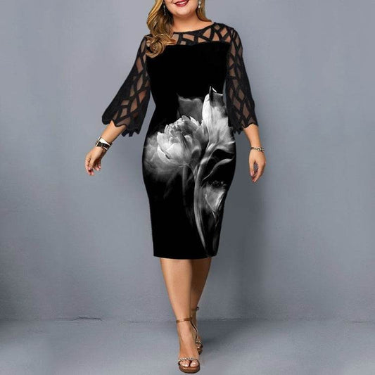 Ladies Floral Plus Size Fat Women Party Bodycon Big Dress - Mubimart