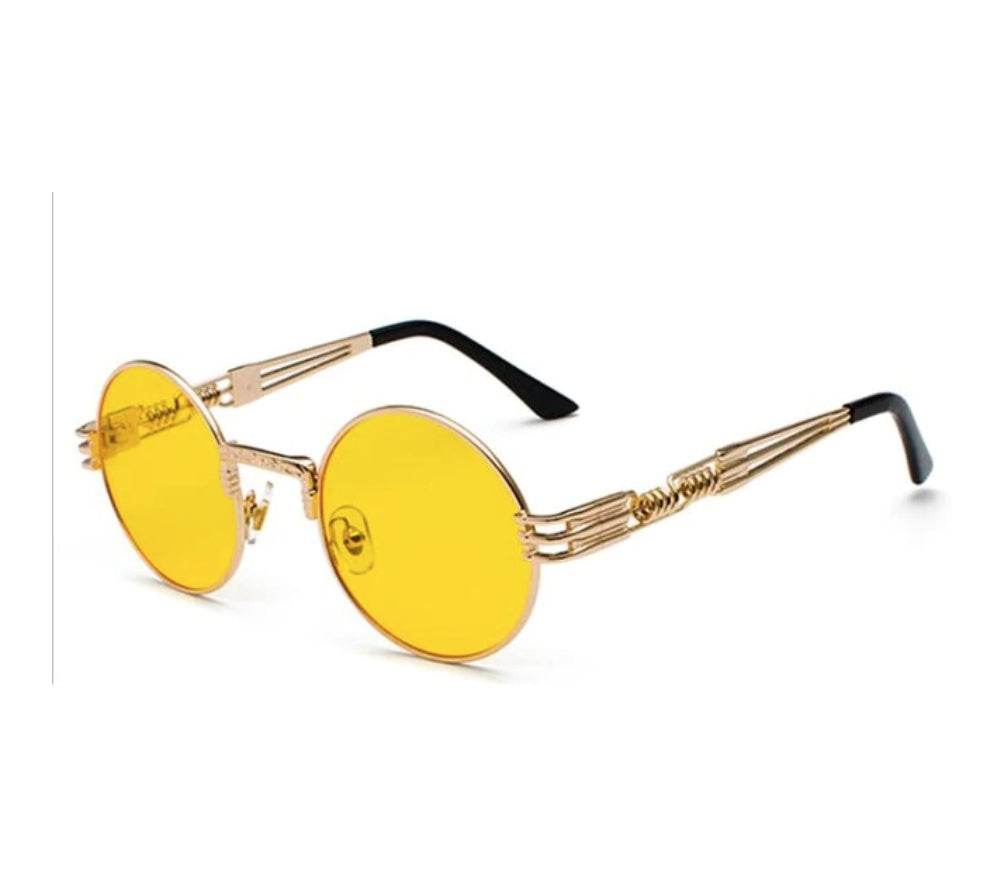 Gold Metal Fashion John Lennon Round Sunglasses Steampunk Sunglasses Mens Womens Retro Vintage Coating Mirrored Eyewear Shades - Mubimart