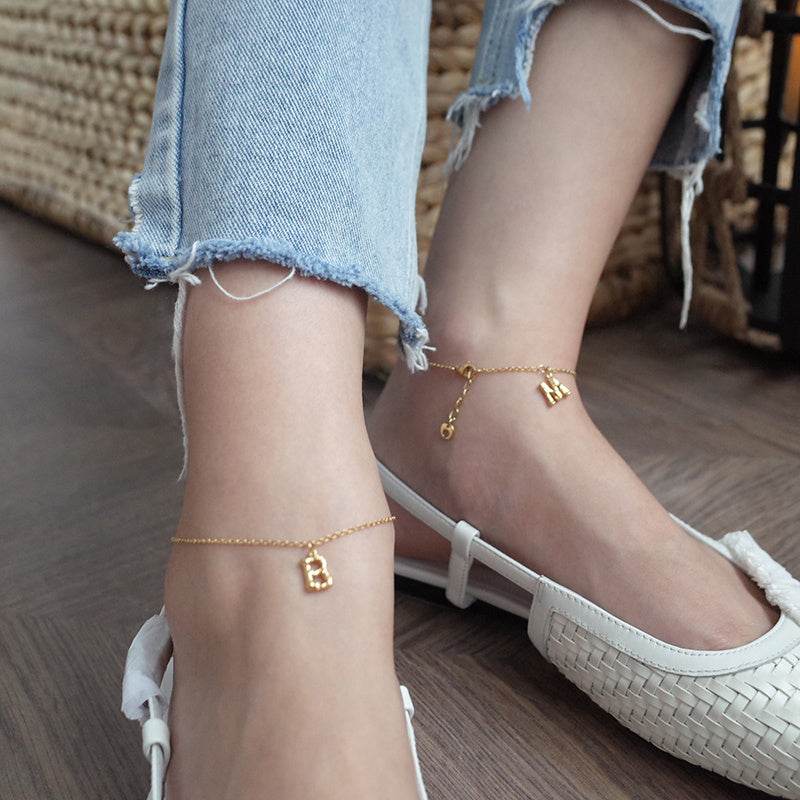 14K Gold-plated 26 Bamboo Letter Anklets Can Be Stacked To Wear Holiday Ins Personalized Foot Decoration Net Red Anklet - Mubimart